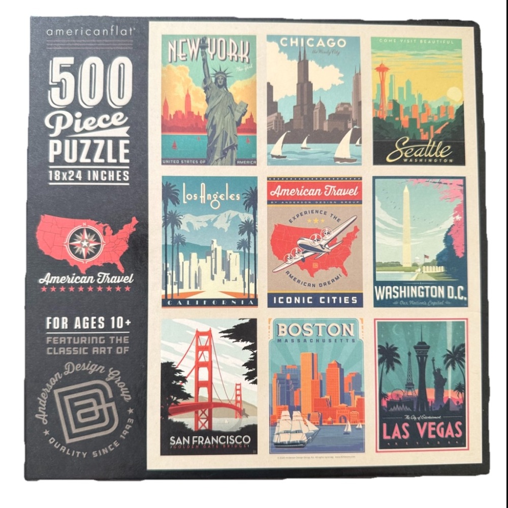 American Travel 500pc Puzzle Vtg Postcard Design 18x24 Sealed BRAND NEW